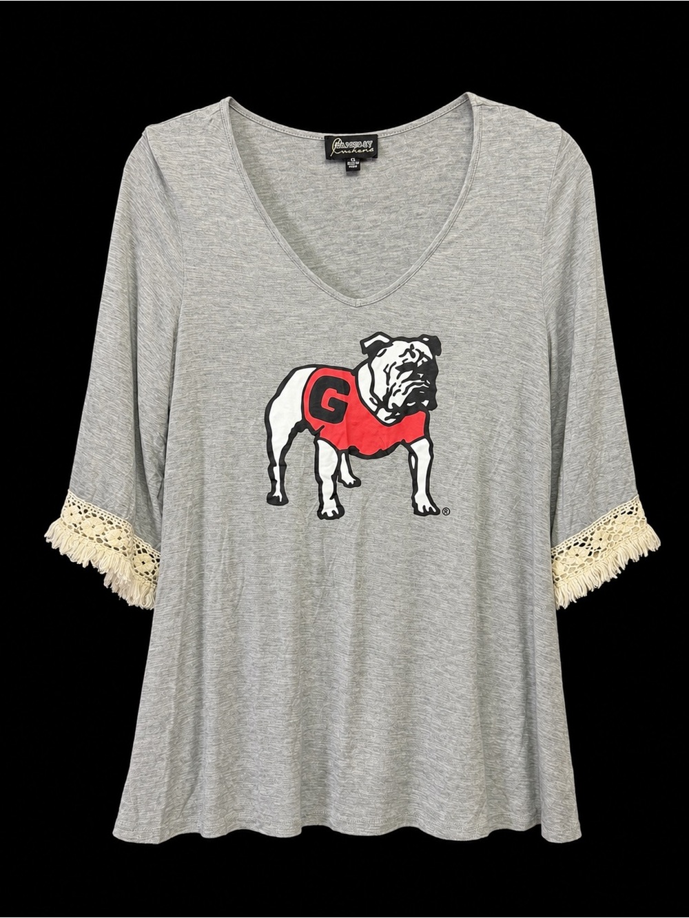 GameDay Couture Georgia Bulldogs Fringe Sleeve Top